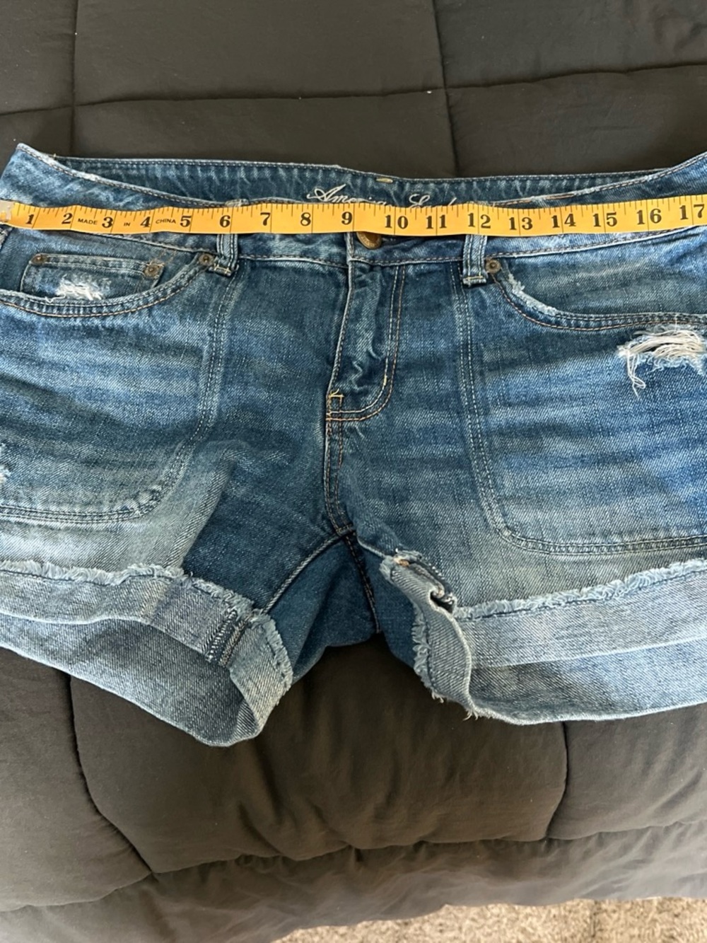 American Eagle Outfitters Blue Distressed Roll-Hem Jean Shorts